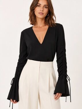 C/MEO Collective Right Kind of Madness Ruched Bell Sleeve Top Black